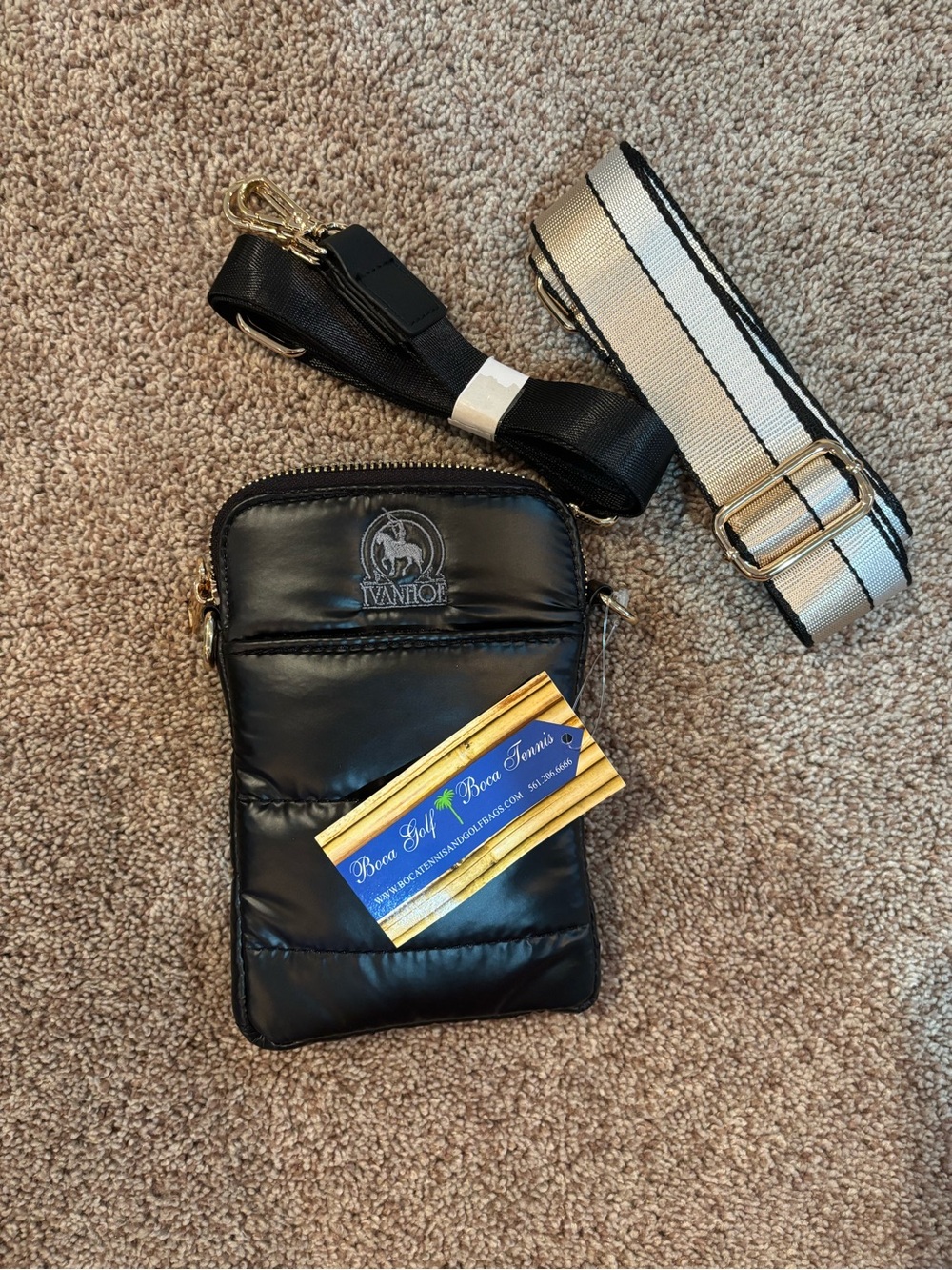Black Quilted Crossbody Bag with Detachable Straps